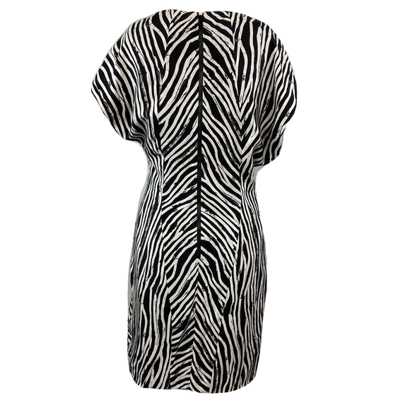 Helmut Lang Dress Womens Sz 6 Black White Zebra 100% Silk Dolman Sleeve Mini - Picture 3 of 10